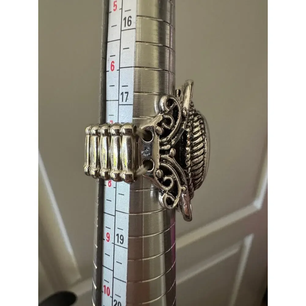 ✨ Bohemian Filigree Stretch Statement Ring | Milky White Cabochon | Size 7.5-8 ✨